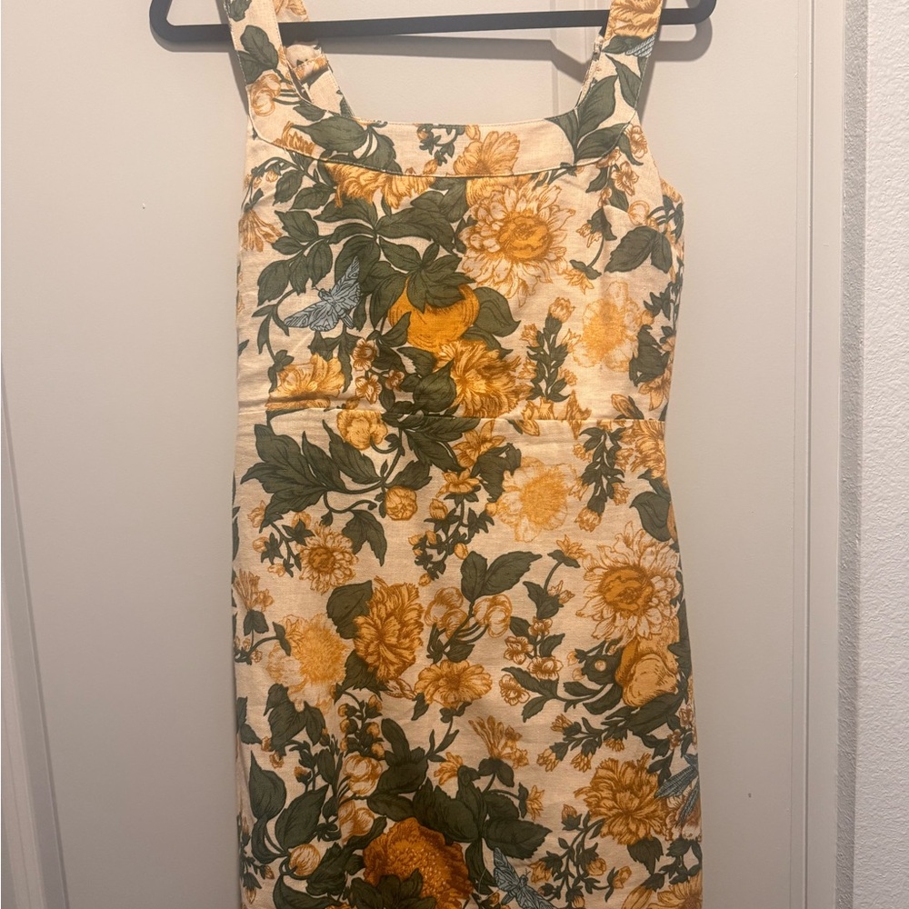 Abercrombie & Fitch Floral Sleeveless linen Dress - Yellow and Green - M